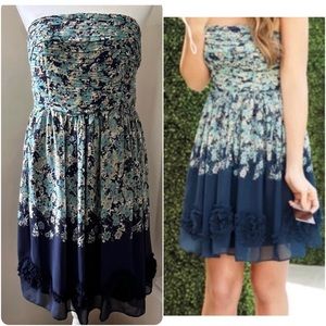 LC Lauren Conrad blue strapless floral dress